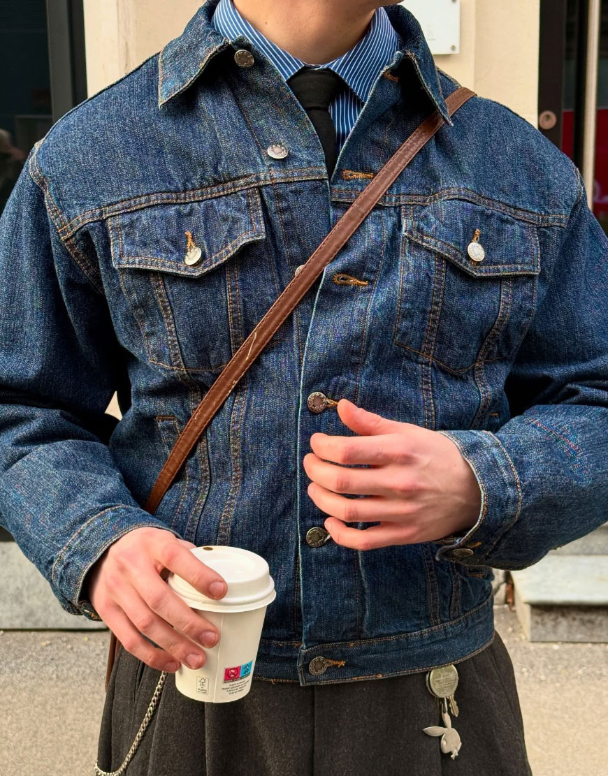 Man Wearing Denim Jacket