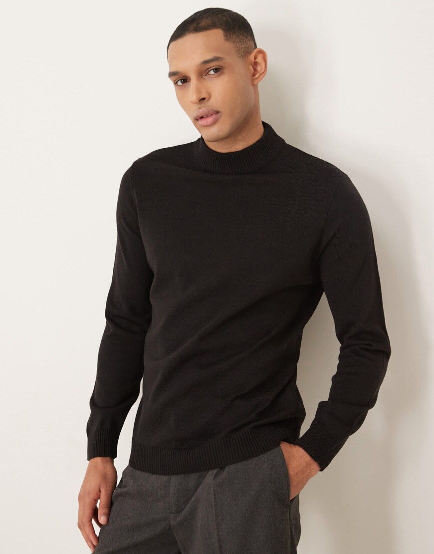 Model wearing a black turtleneck