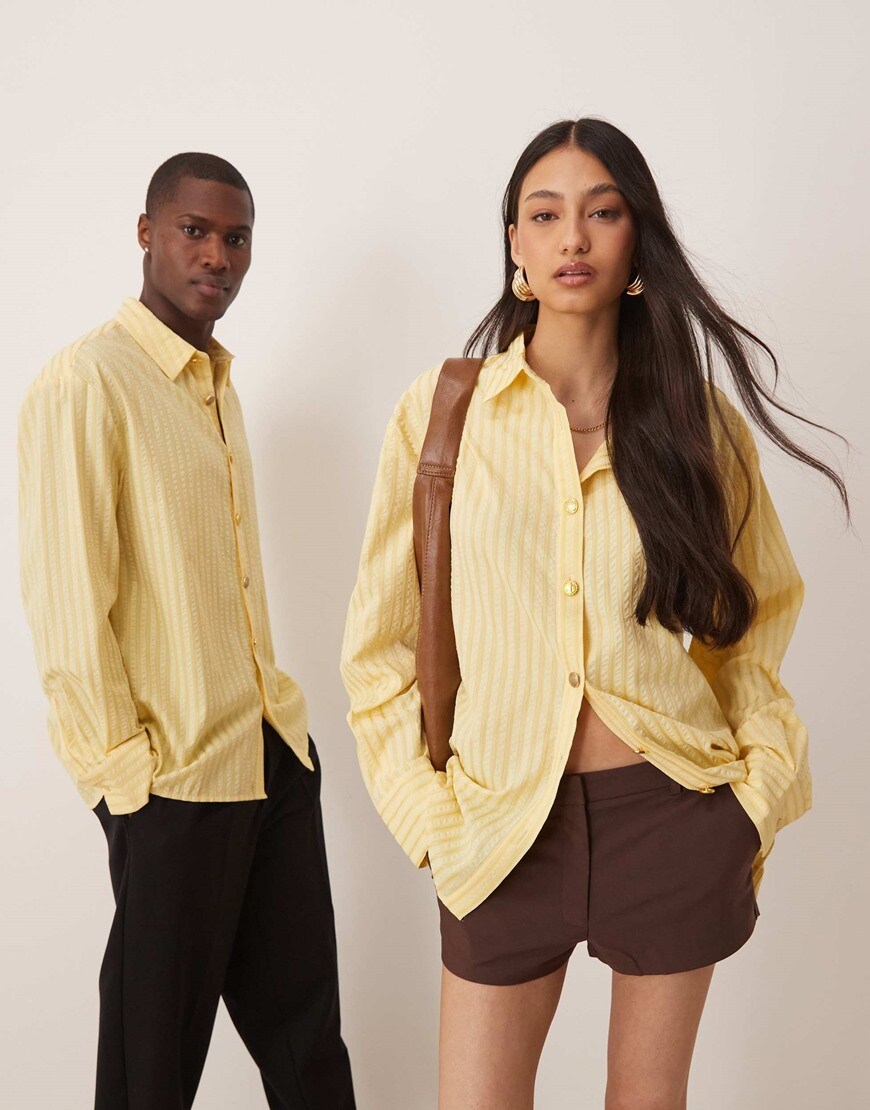 Two models in butter yellow shirts