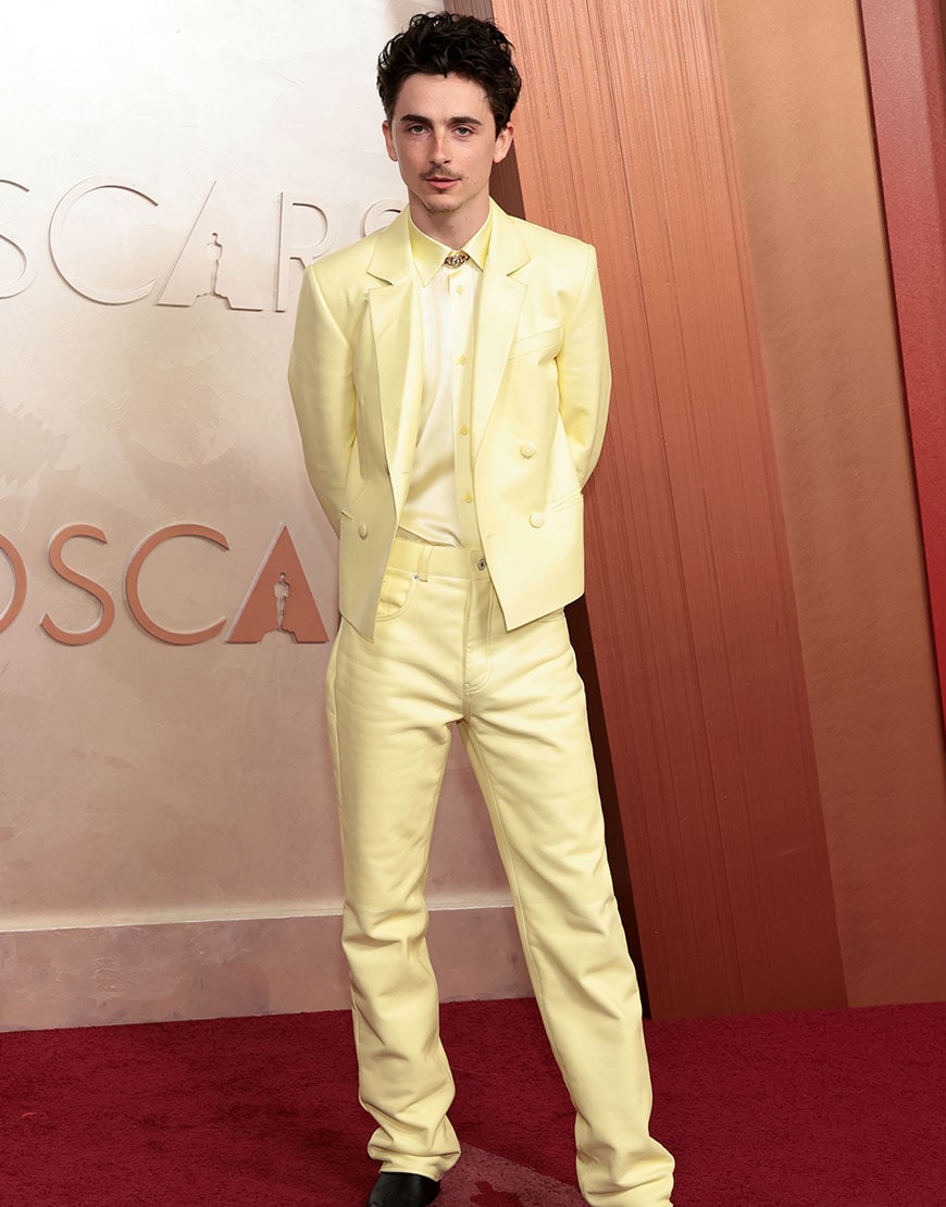 Timothée Chalamet in a butter yellow suit
