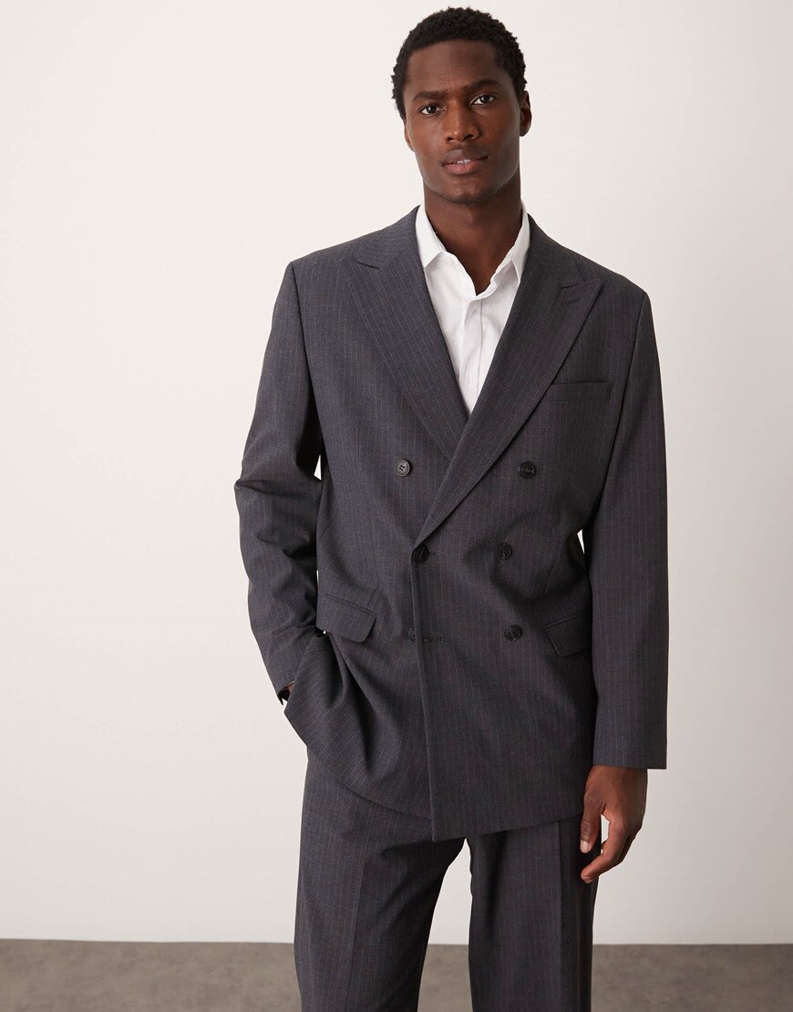 Selected Homme oversized suit jacket in grey pin stripe | ASOS Style Feed