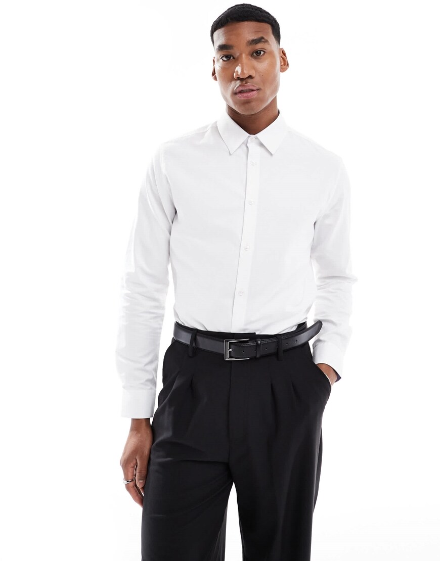 ASOS DESIGN smart slim herringbone shirt in white | ASOS Style Feed
