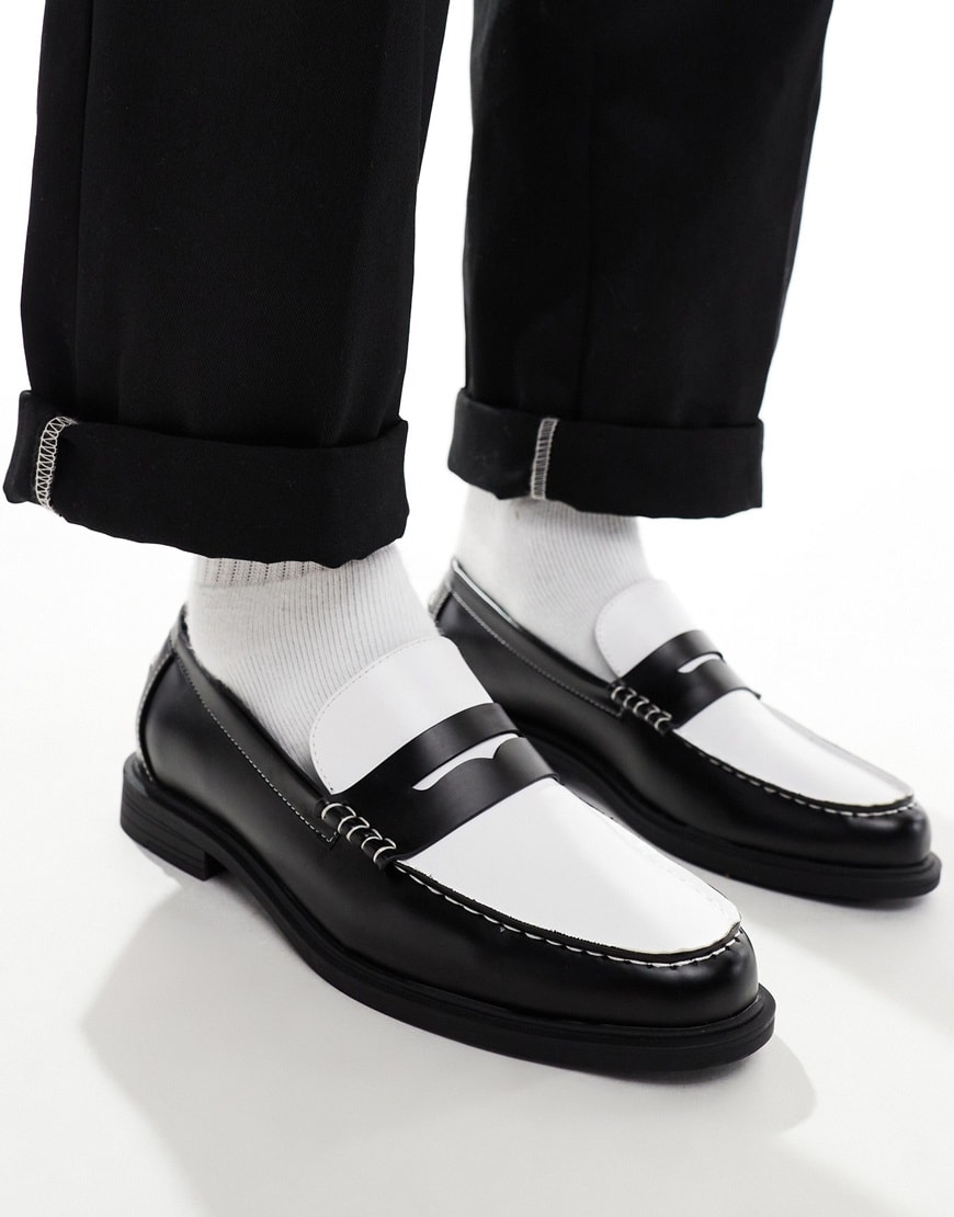 ASOS DESIGN penny loafers in black and white | ASOS Style Feed