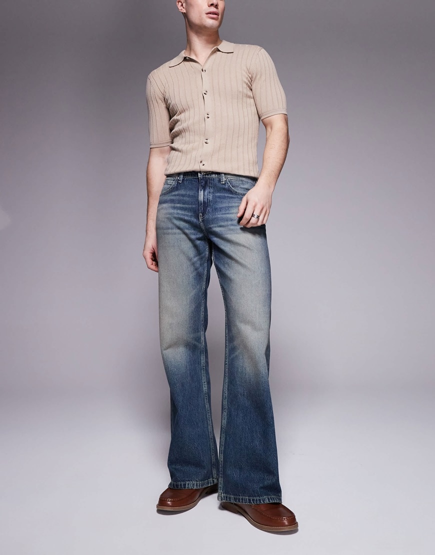 ASOS DESIGN wide flare jeans with tint in mid wash blue | ASOS Style Feed