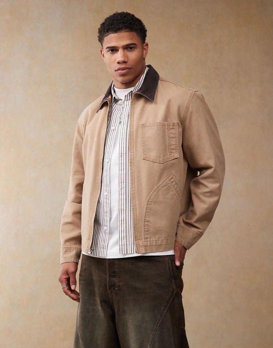 Levi's full zip mechanics canvas trucker jacket relaxed boxy fit in beige | ASOS Style Feed