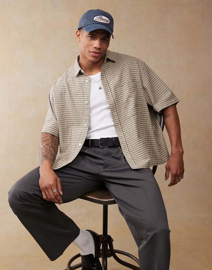 ASOS DESIGN boxy oversized shirt in beige check | ASOS Style Feed