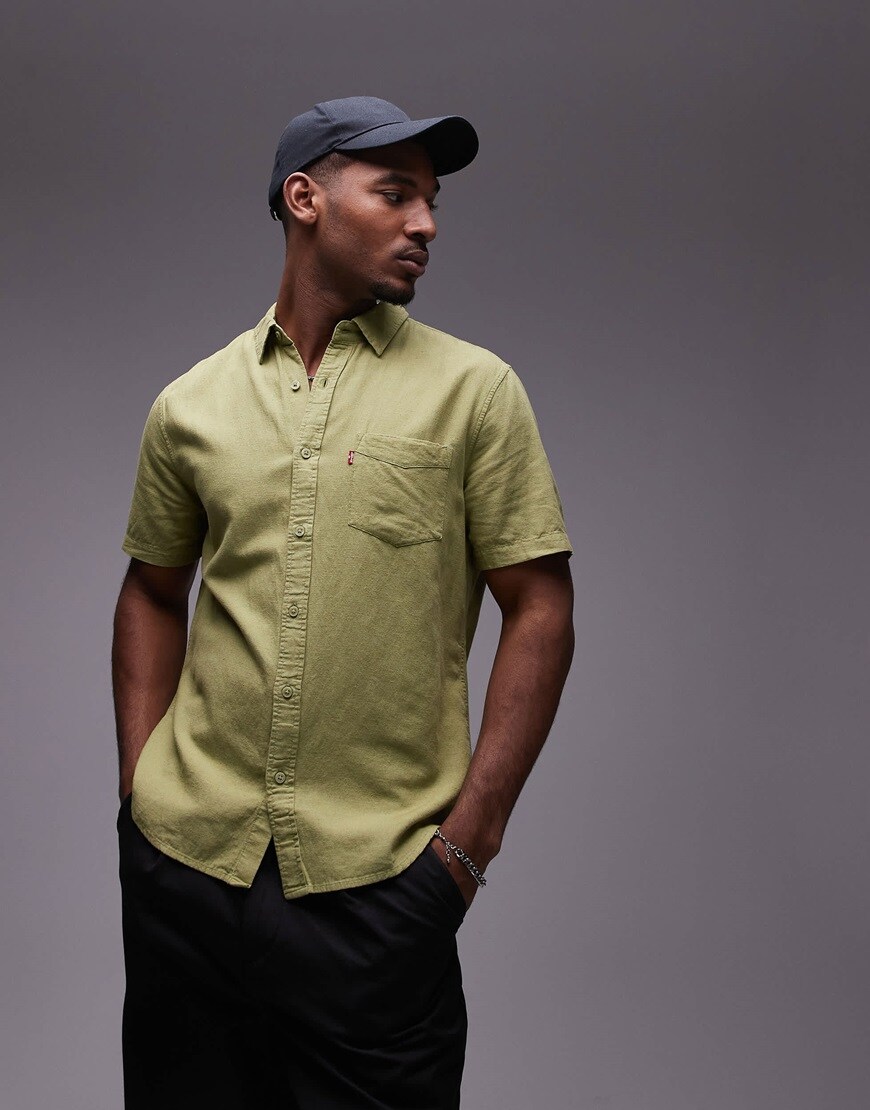 Levi's Sunset short sleeve linen cotton mix shirt regular fit in green | ASOS Style Feed