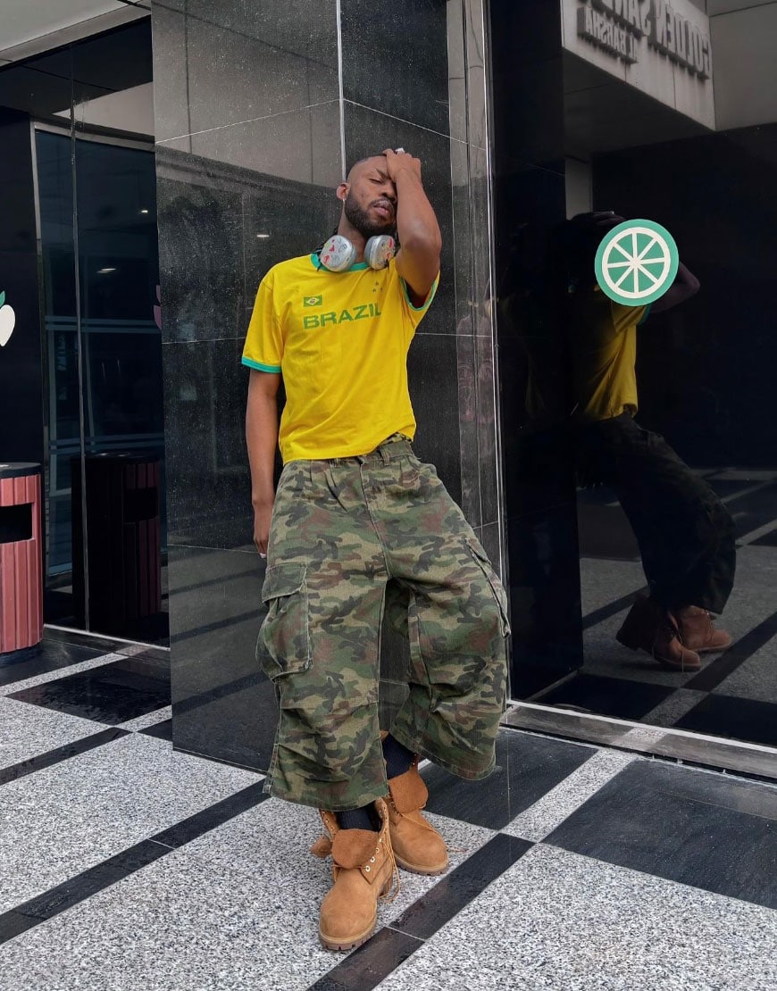 Man wearing yellow T-shirt and camo jeans | ASOS Style Feed