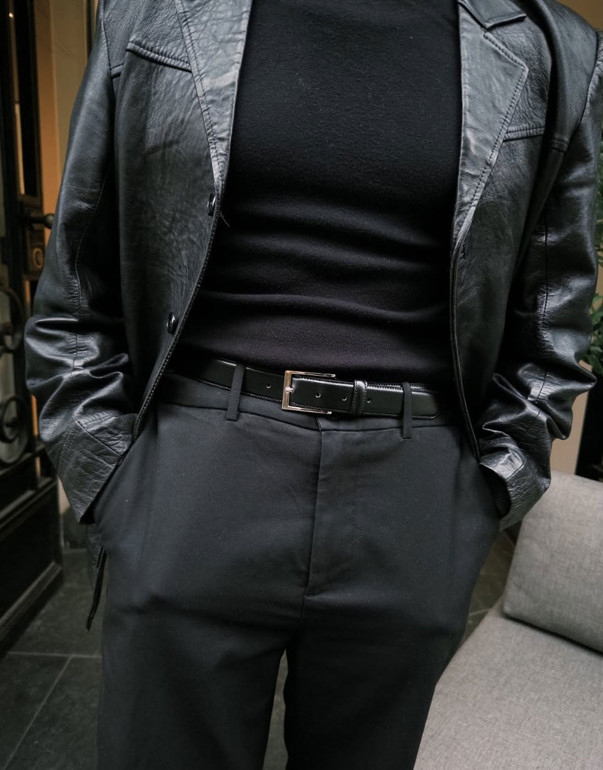 Man wearing leather jacket and belt | ASOS Style Feed