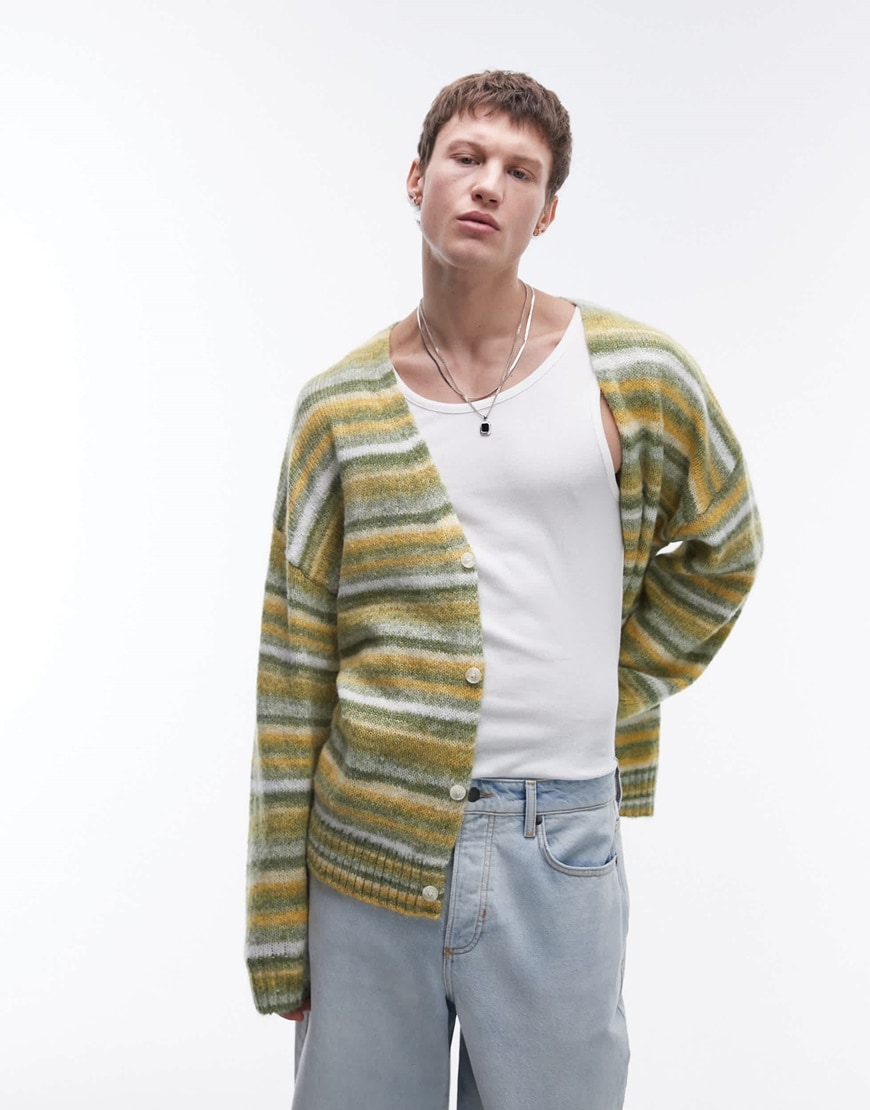 Topman oversized cardigan in green & yellow stripe | ASOS Style Feed