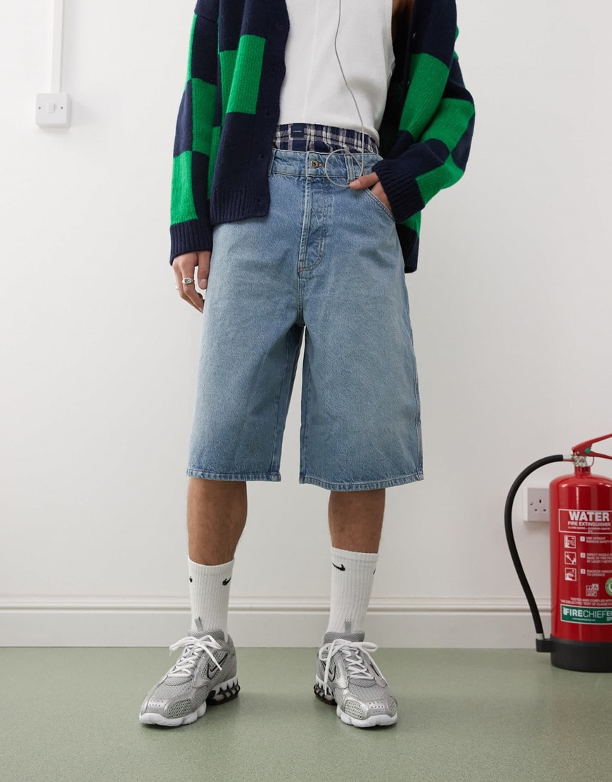 COLLUSION denim skater jorts in midwash blue | ASOS Style Feed