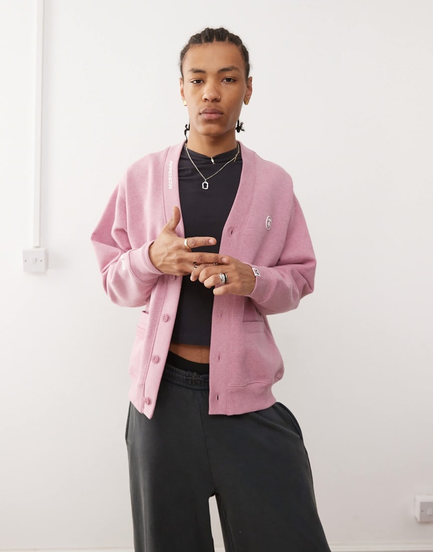 Aape By A Bathing Ape logo button up cardigan in pink | ASOS Style Feed
