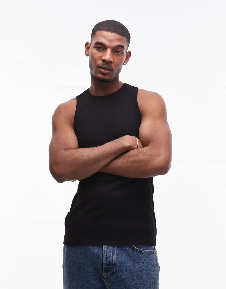Topman fitted rib vest with high neck in black | ASOS Style Feed