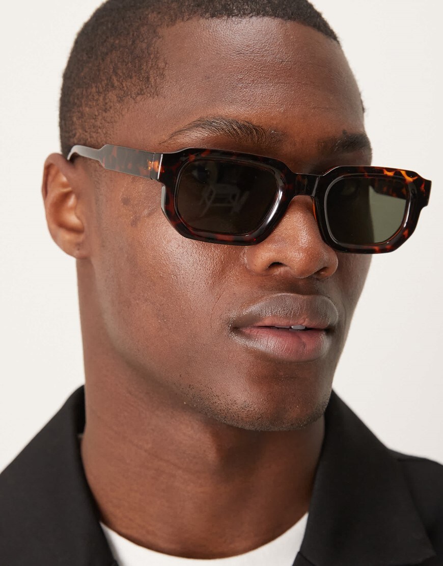 ASOS DESIGN chunky rectangle sunglasses with tortoiseshell frame and green smoke lens | ASOS Style Feed
