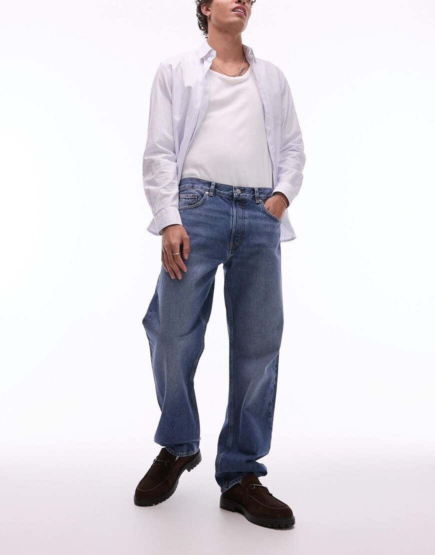 Arket Ocean loose straight leg jeans in mid washed blue | ASOS Style Feed