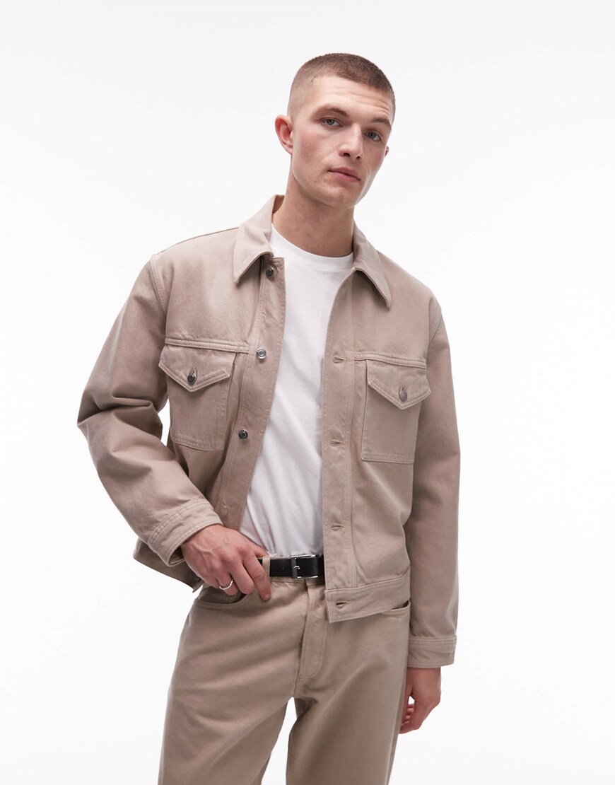 ARKET rigid denim trucker jacket in beige pigment wash | ASOS Style Feed