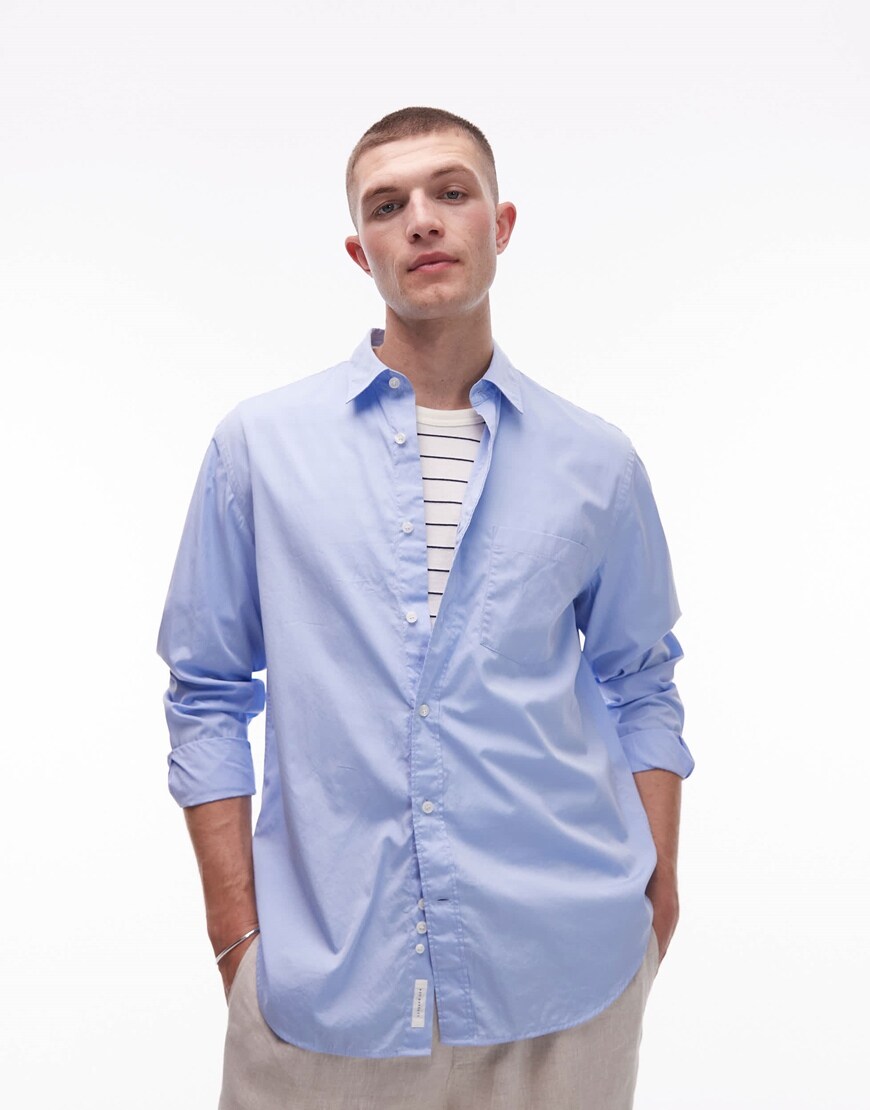 ARKET relaxed fit poplin shirt in blue | ASOS Style Feed