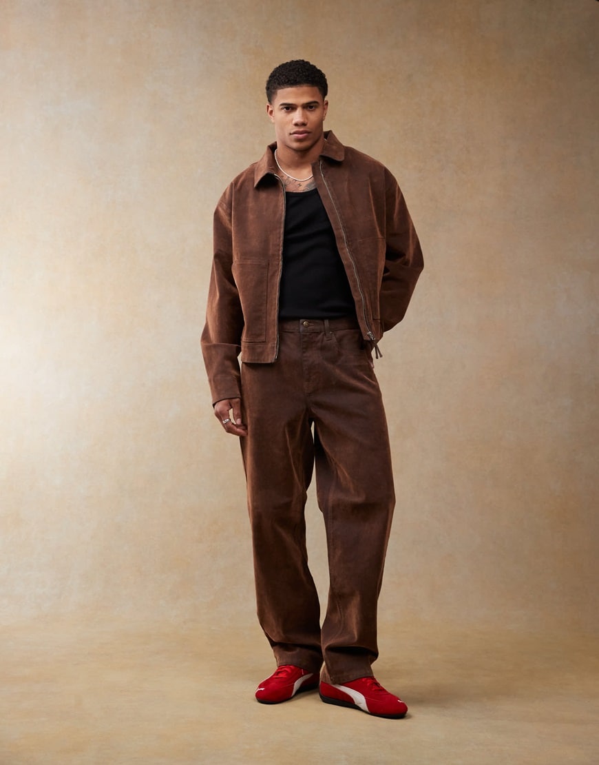 ASOS DESIGN co-ord suede harrington jacket in tan | ASOS Style Feed
