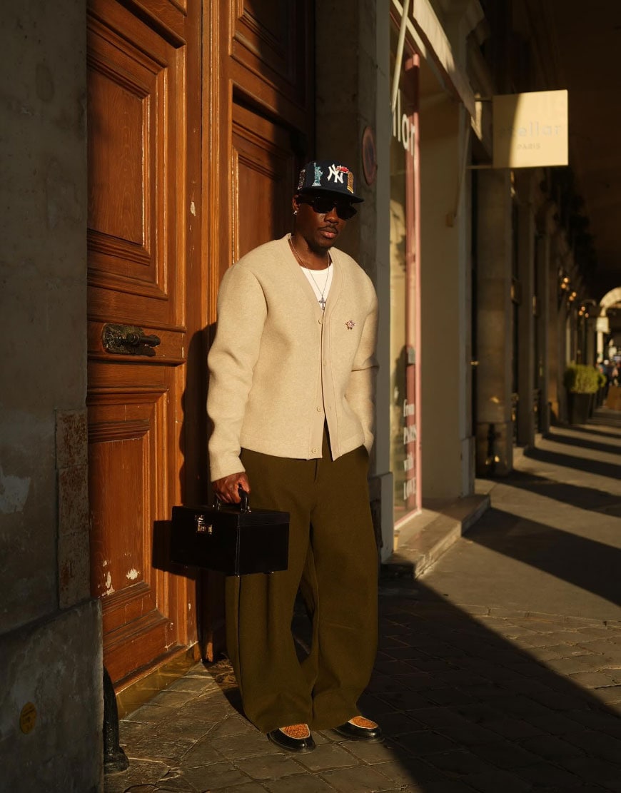 Man wearing cardigan, trousers and loafers | ASOS Style Feed