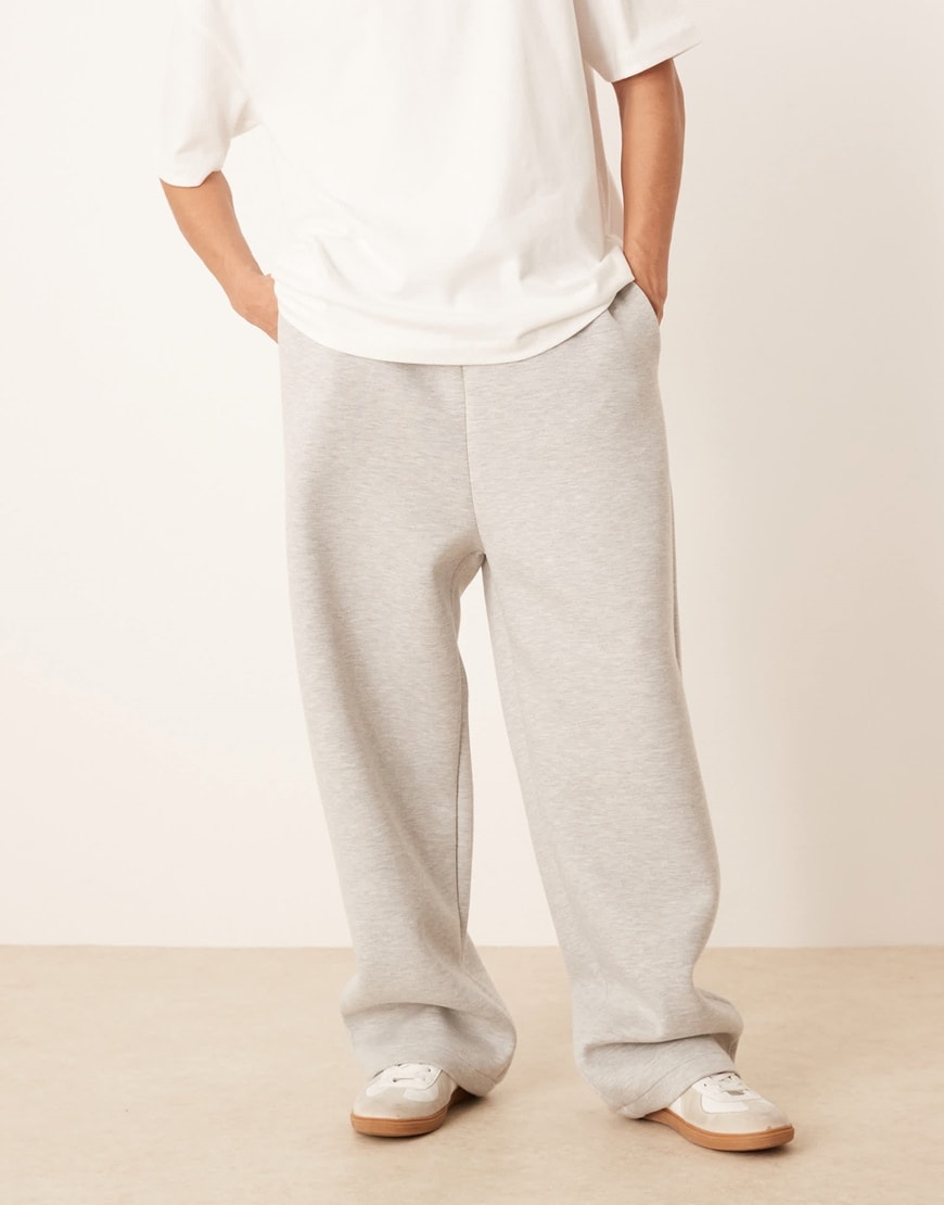 ASOS DESIGN wide leg heavyweight scuba jogger in grey marl | ASOS Style Feed