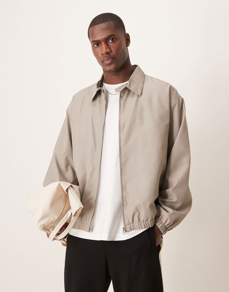 ASOS DESIGN lightweight oversized harrington jacket in mushroom | ASOS Style Feed