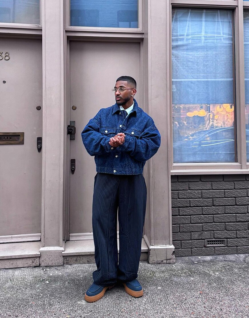 Man wearing blue jacket and trousers | ASOS Style Feed