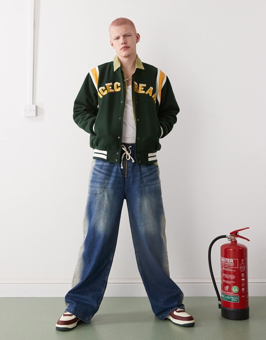 Man wearing ICE CREAM green varsity jacket | ASOS Style Feed