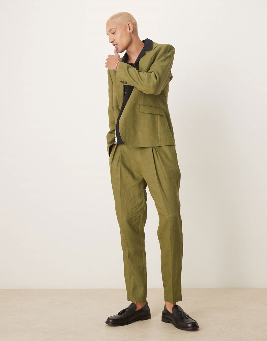 ASOS DESIGN premium 100% linen slim suit in green | ASOS Style Feed