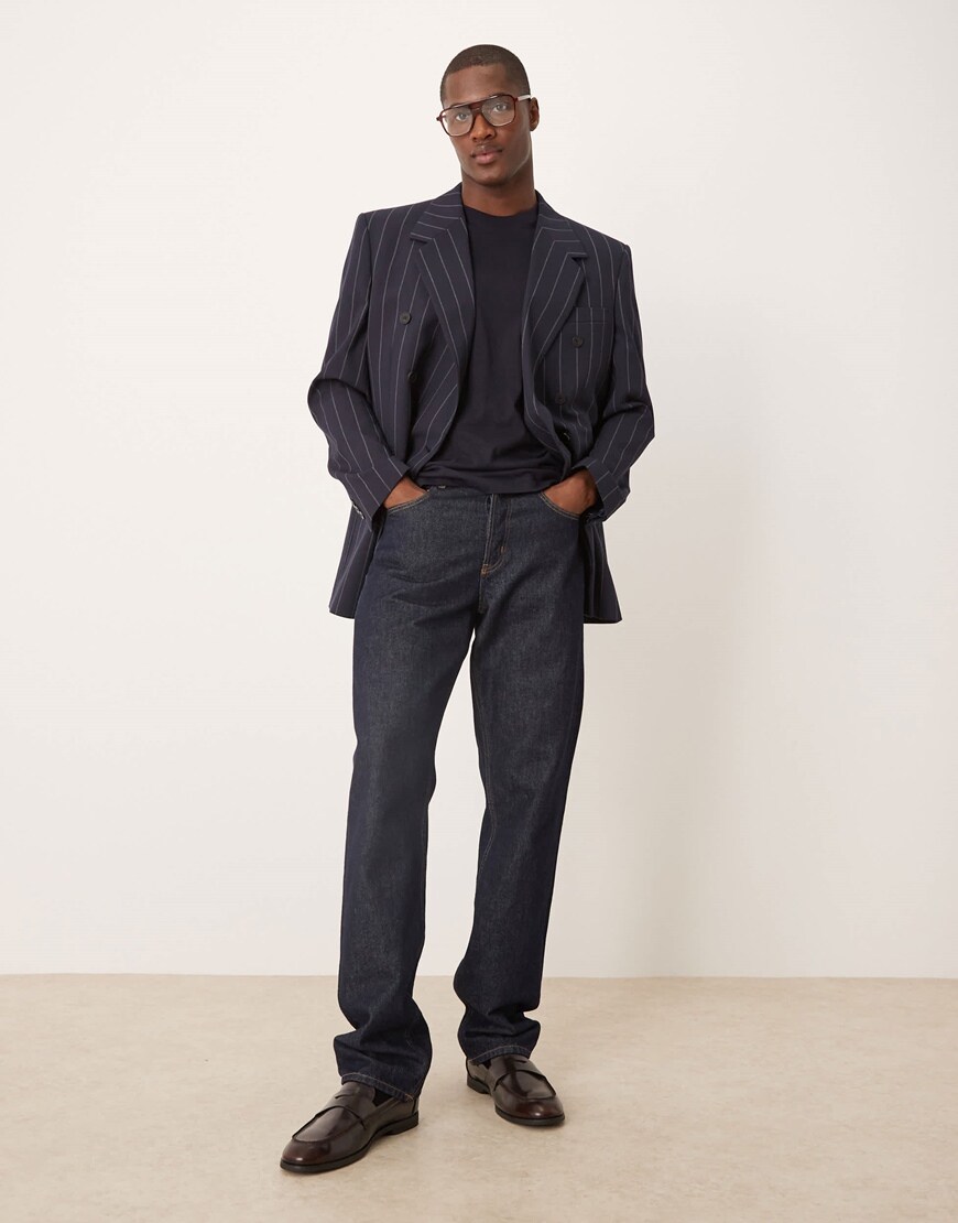 ASOS DESIGN relaxed blazer in navy pinstripe | ASOS Style Feed