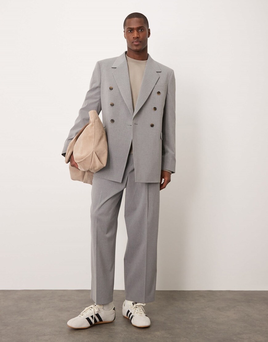 ASOS DESIGN relaxed longline suit in grey pinstripe | ASOS Style Feed