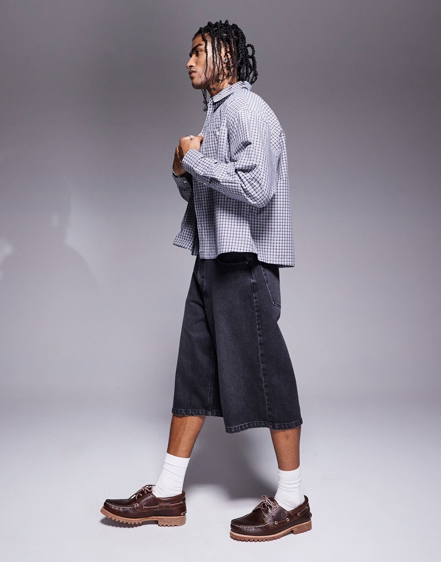 ASOS DESIGN longer length denim jort in washed black | ASOS Style Feed