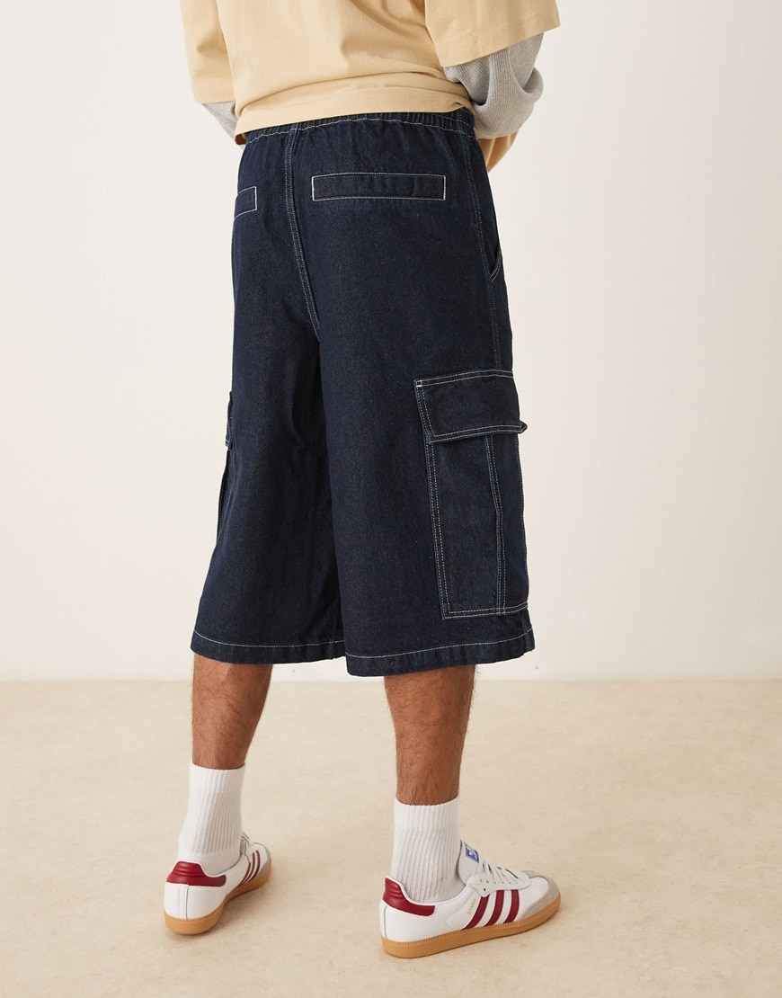 ASOS DESIGN long length denim jorts with double pleats in raw wash | ASOS Style Feed
