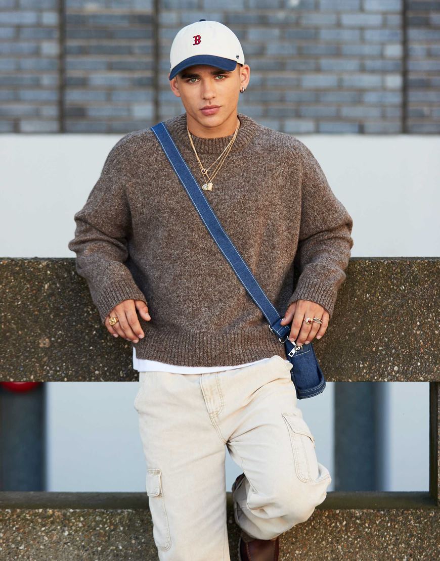 ASOS DESIGN super oversized boxy fit fluffy knitted jumper in brown marl | ASOS Style Feed