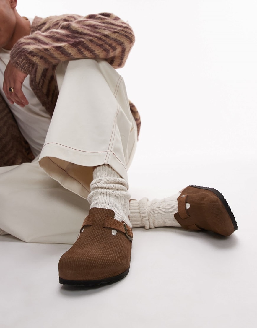 Birkenstock Unisex Boston suede embossed clogs in brown | ASOS Style Feed