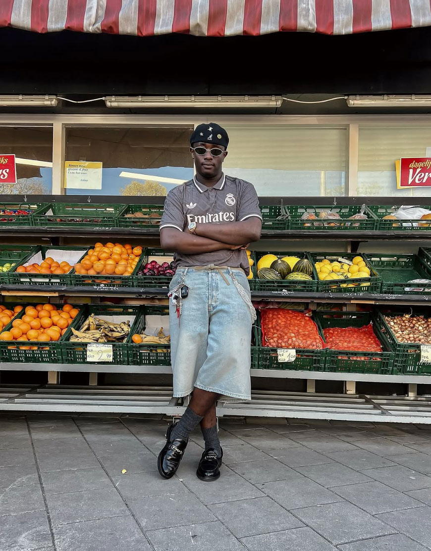 Man wearing jorts and football shirt | ASOS Style Feed