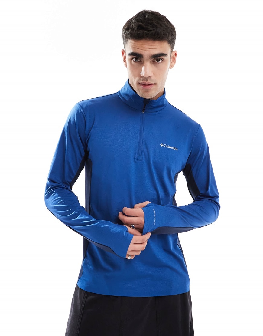 Columbia Three Pitch half zip fleece in blue | ASOS Style Feed
