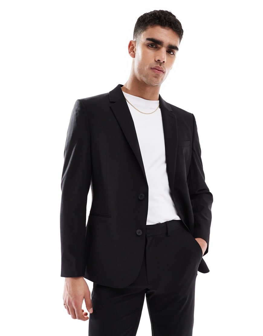 ASOS DESIGN washable slim suit jacket with lightweight worsted wool in black | ASOS Style Feed