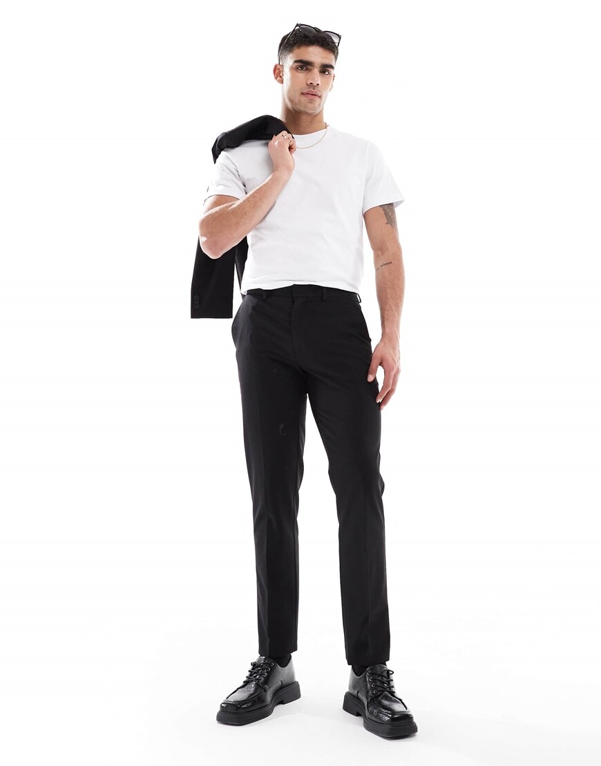 ASOS DESIGN washable slim suit trousers with lightweight worsted wool in black | ASOS Style Feed