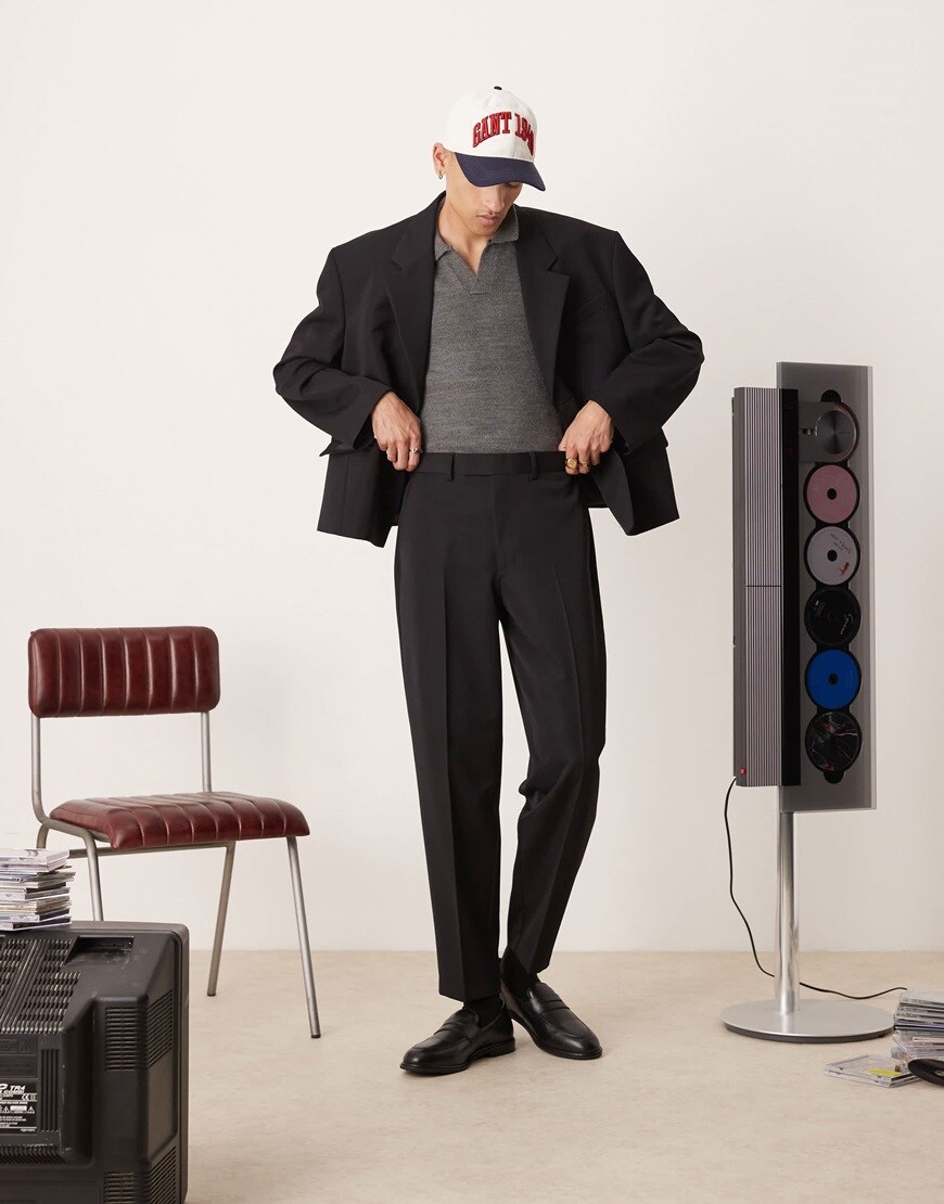ASOS DESIGN oversized tapered suit trousers in black | ASOS Style Feed
