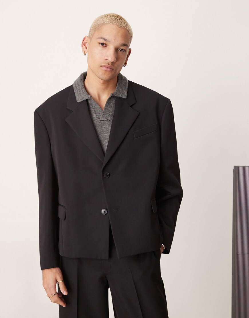 ASOS DESIGN oversized cropped suit jacket in black | ASOS Style Feed