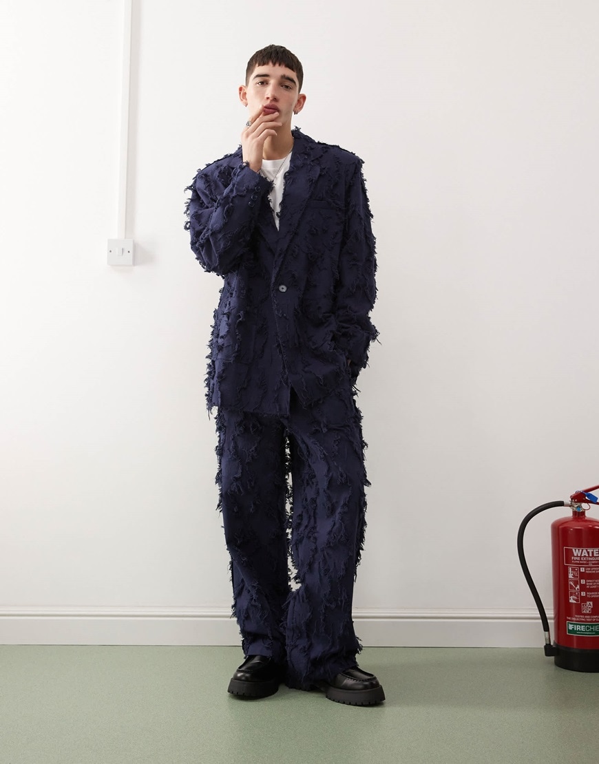 Reclaimed Vintage oversized suit jacket co-ord in navy with fraying | ASOS Style Feed