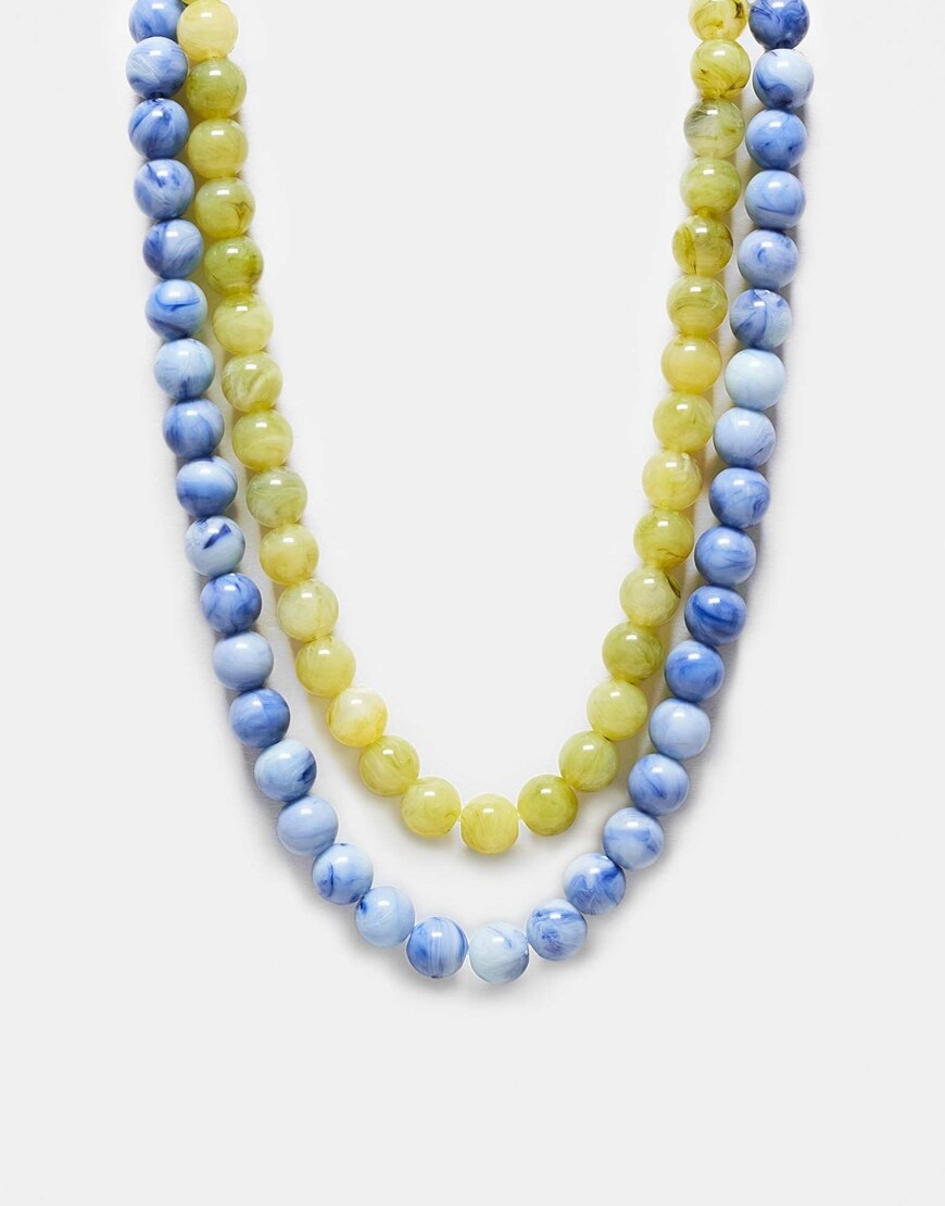 Reclaimed Vintage unisex beady necklace 2 pack in green and blue | ASOS Style Feed