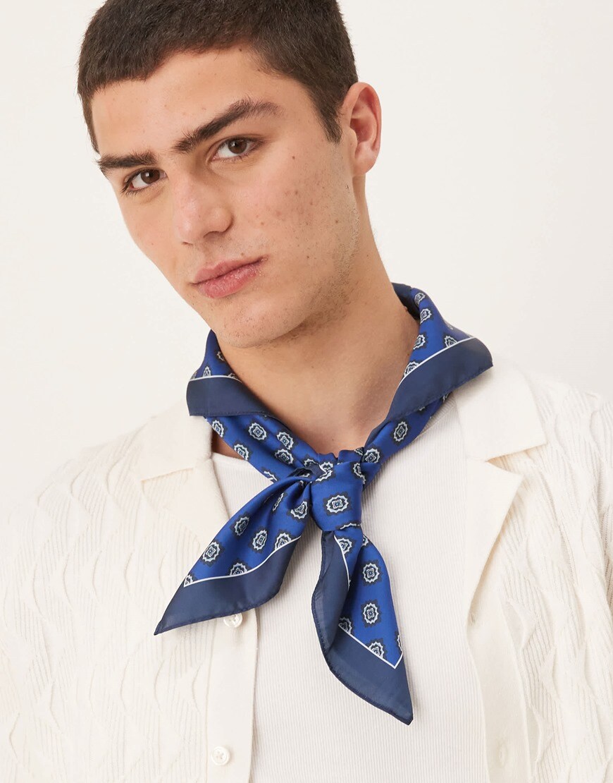 ASOS DESIGN patterned satin scarf in blue | ASOS Style Feed