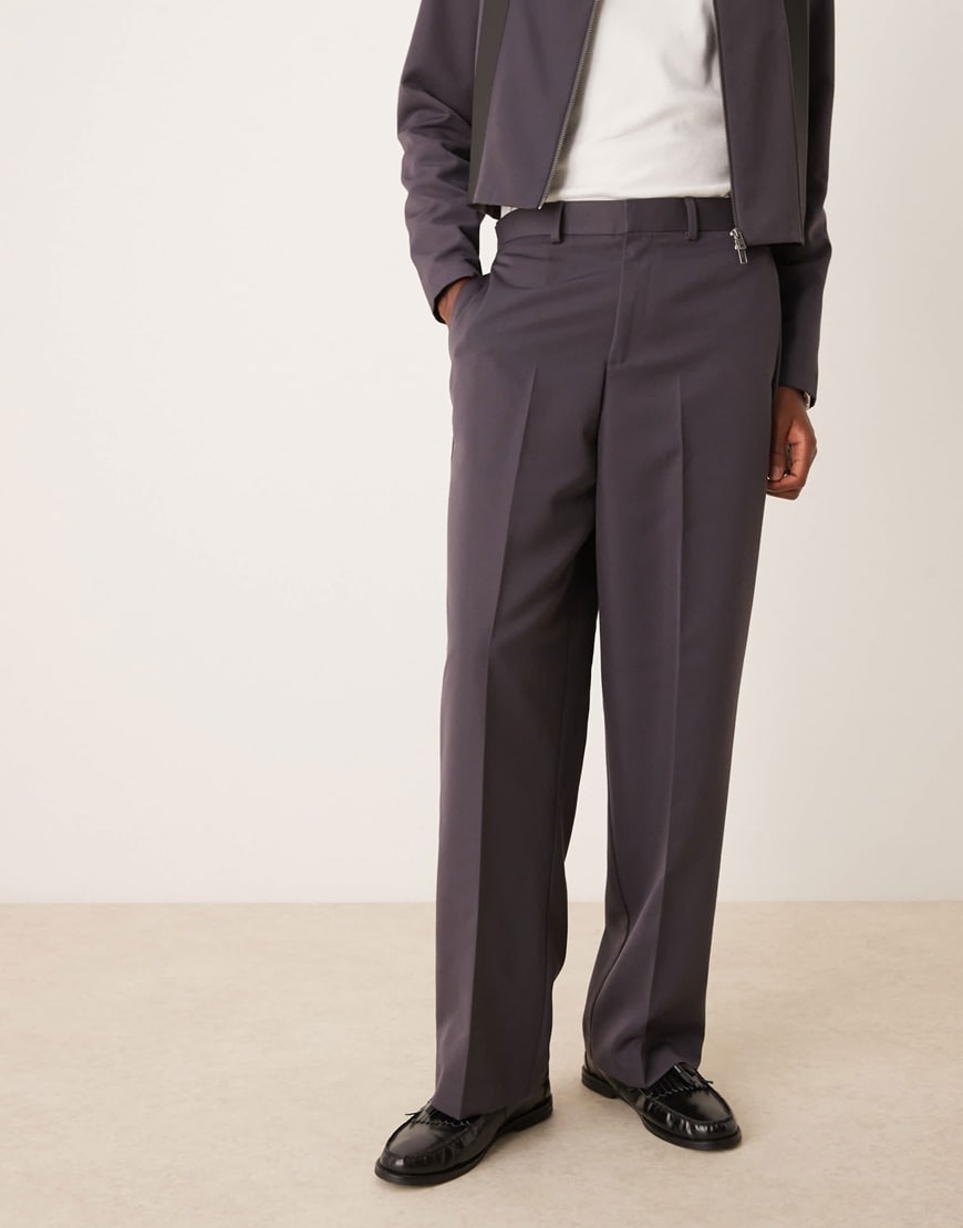 ASOS DESIGN high waisted wide leg smart co-ord trouser in charcoal | ASOS Style Feed