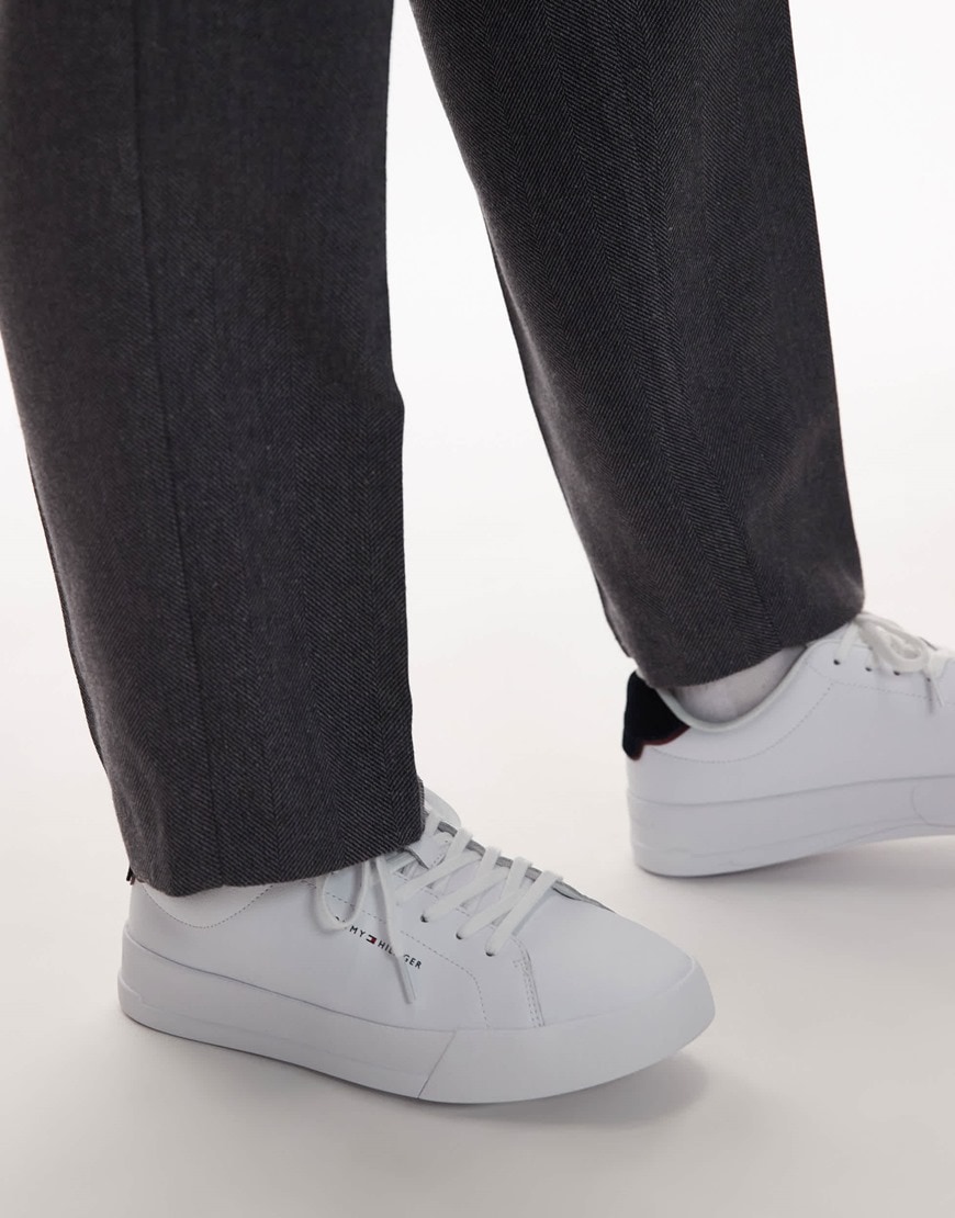 Tommy Hilfiger leather court sneakers in white and navy | ASOS Style Feed