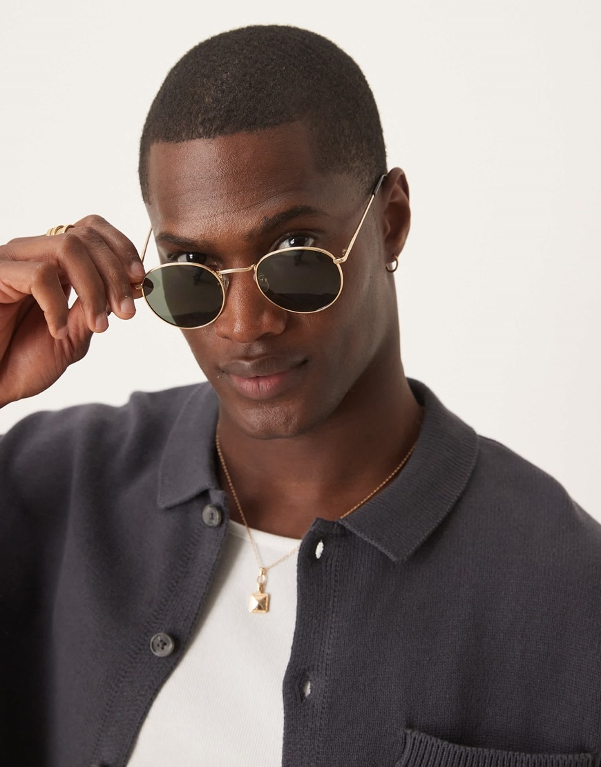 ASOS DESIGN 90s round metal sunglasses with smoke lens in gold | ASOS Style Feed
