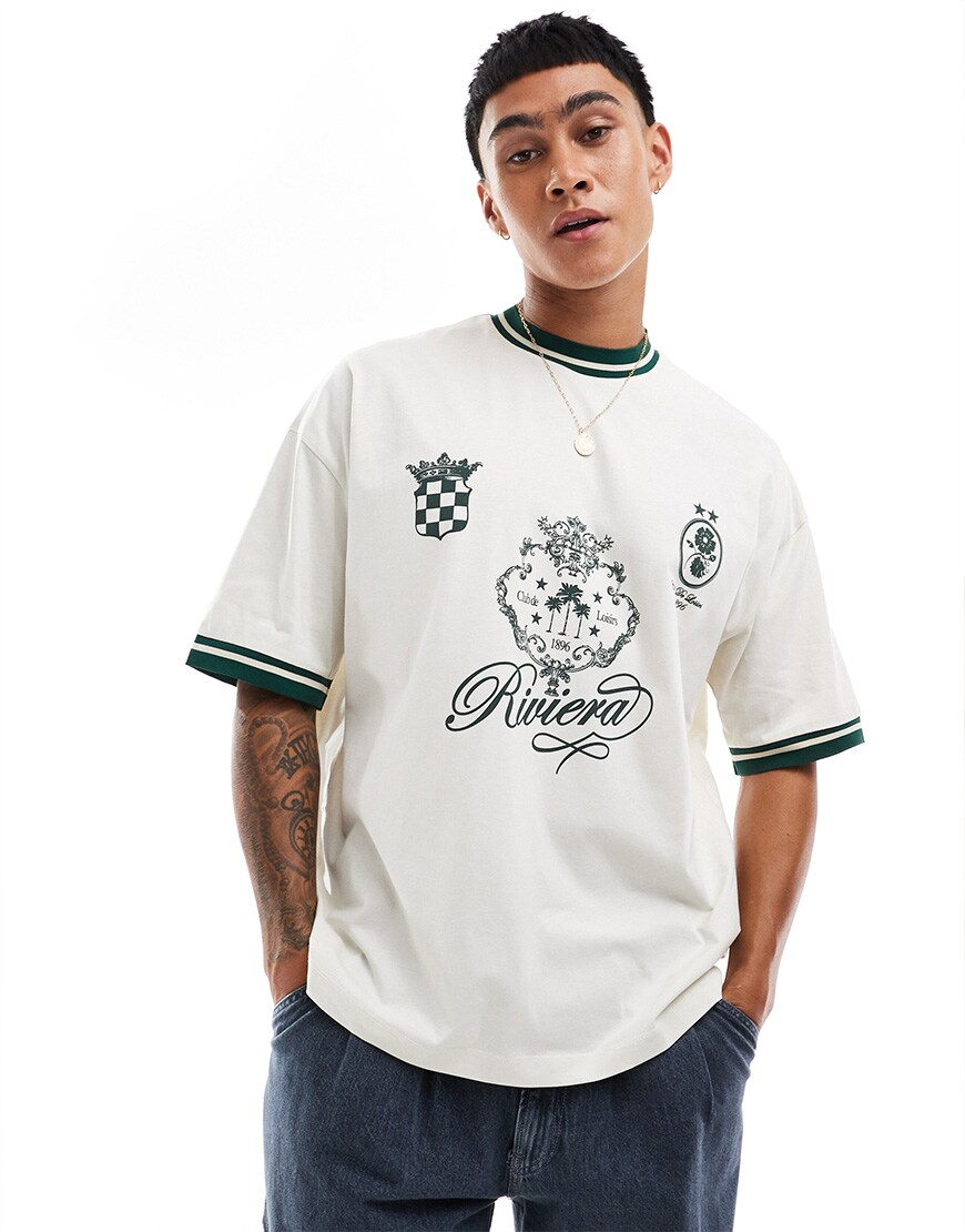 A model wearing a white and green top