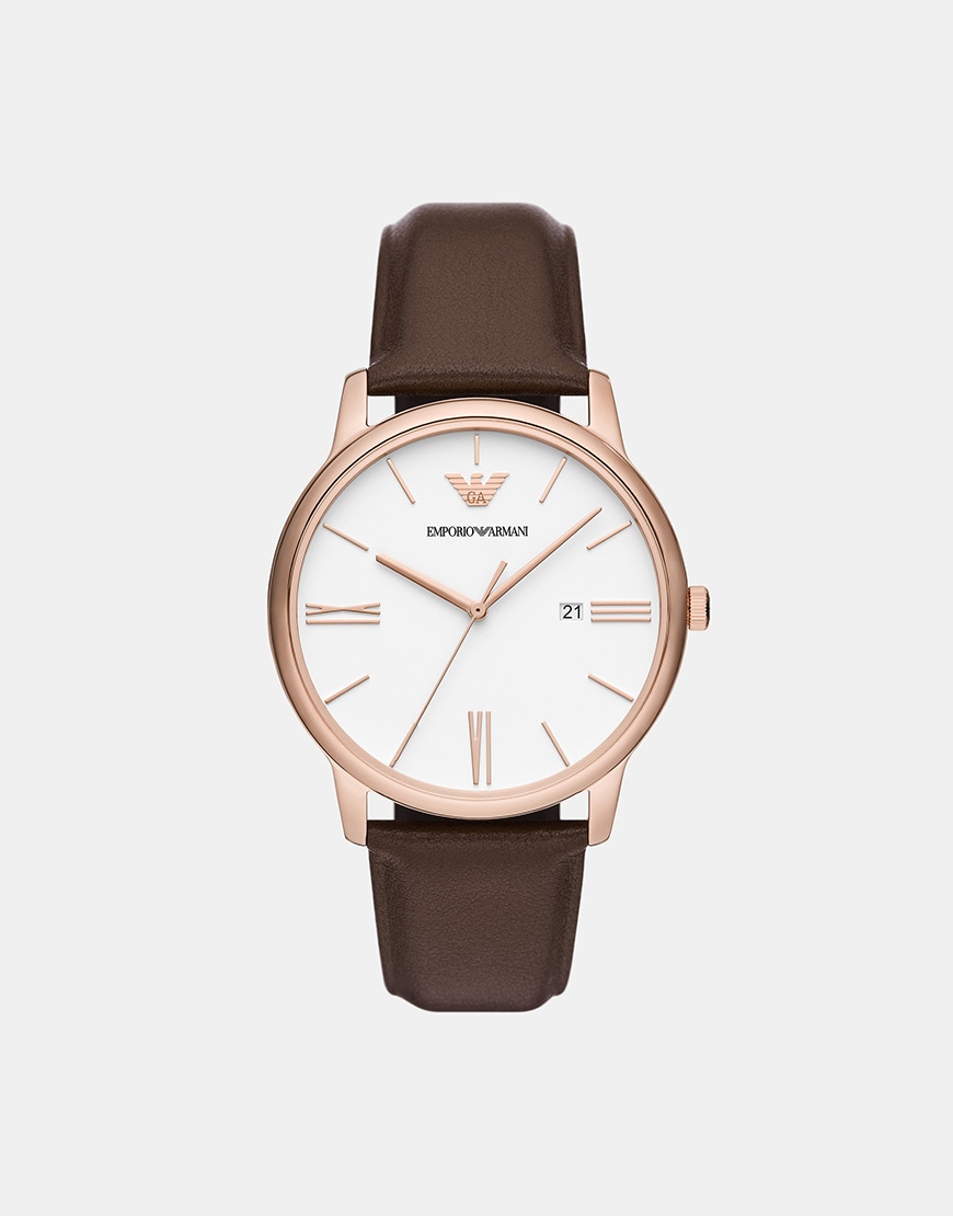 A brown leather strap watch