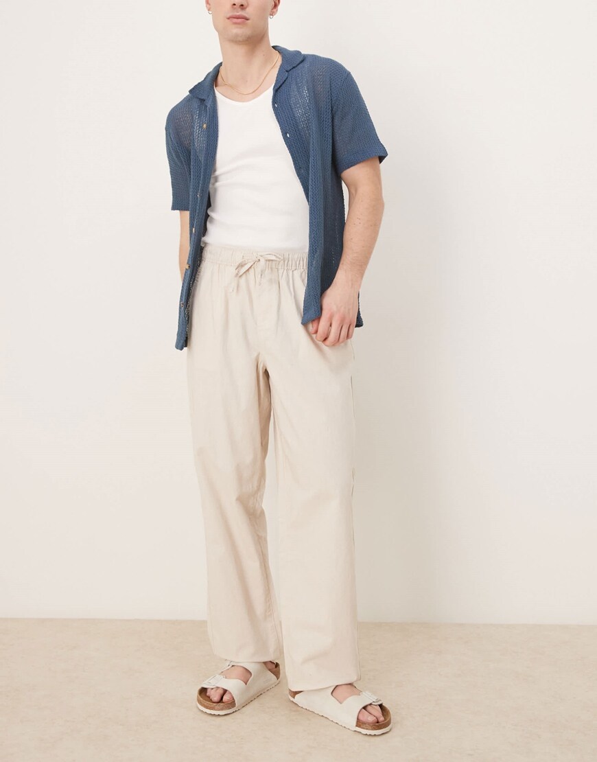 ASOS DESIGN baggy linen blend pants in stone