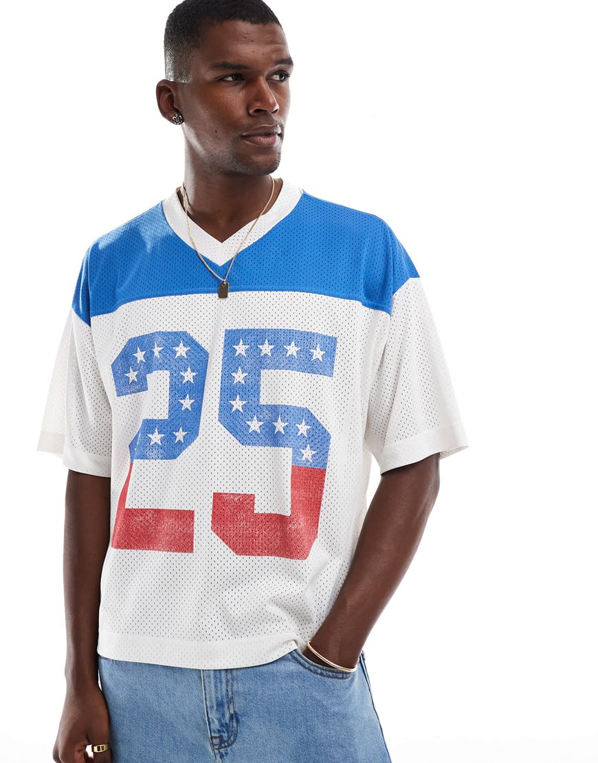 Hollister baggy crop americana varsity motif sports top in beige multi